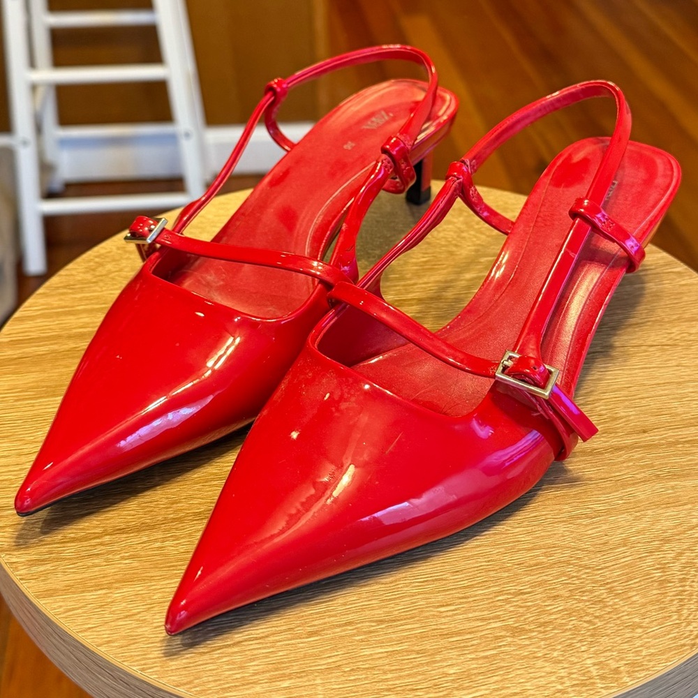 Zara Vibrant Red Pointed Slingback Heels